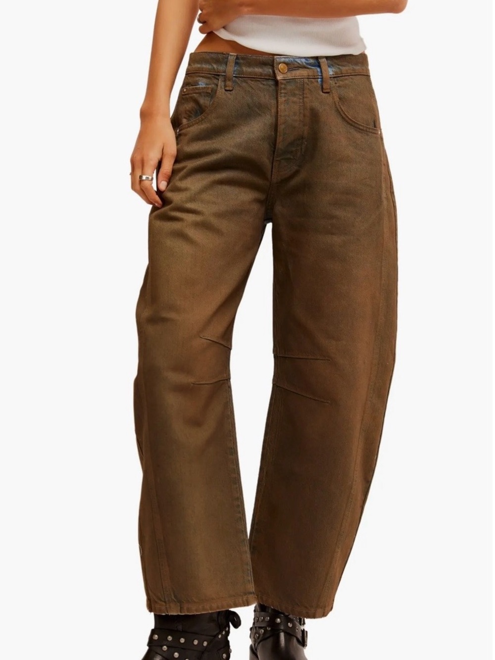 Free People Brown Barrel Jeans